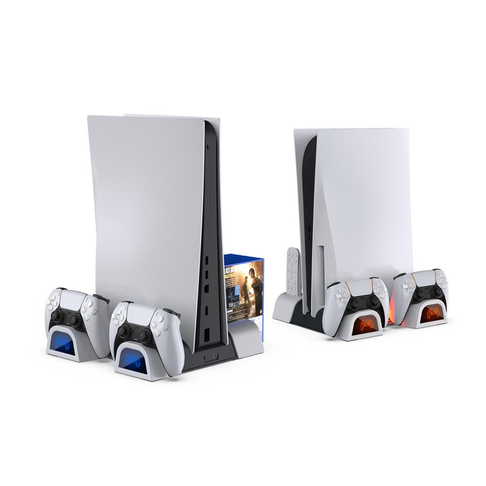 PS5 Slim Console with Ambient Light Base, Cooler, Dual Controller Charger, and Disc Storage Rack