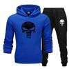 Worn-skull Men Hoodie & Jogger Set Front Vintage Scratched Skull Chest Print, Slim Bone Mark on Trousers, Thick Fleece Outfit for Outdoor Day Trips