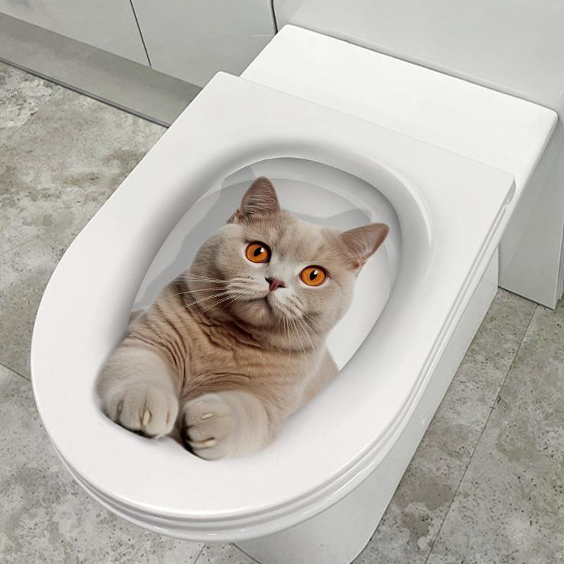 Toilettenaufkleber 3D Katze Lebhafter Wandaufkleber Mode Lieblich Tier PVC Wasserdichte Aufkleber Für Badezimmer Toilette Küche Dekorativ