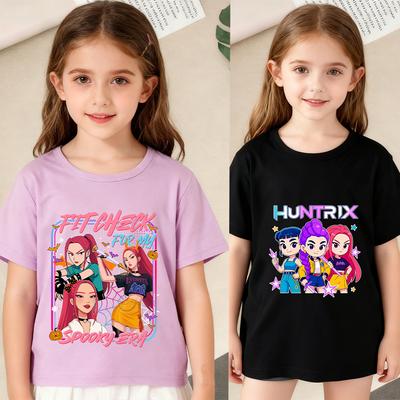 KPop Demon Hunters Cartoon Print T-shirts Girl Fashionable Comfortable Short Sleeves Summer Versatile Daily T-shirt
