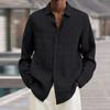 Four Seasons Long Sleeve Lapel Loose Button Cotton and Linen Striped Cardigan Shirt Men's