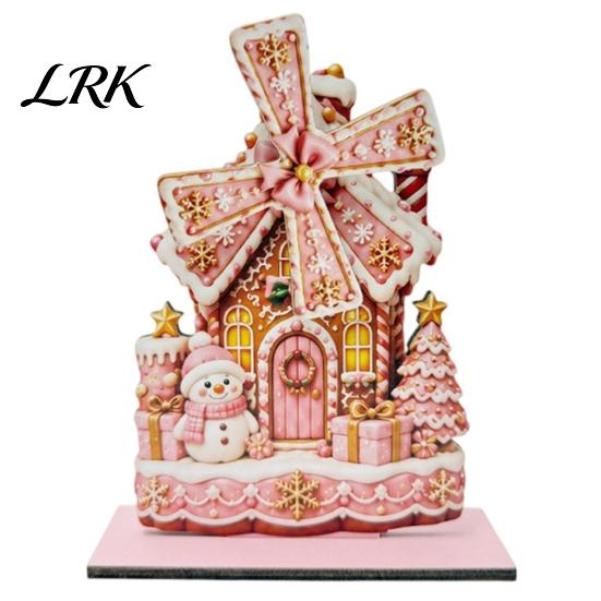 Kerstman Bureau Centerpiece Kerst Windmolen Houten Ornament, Decoratief Ambacht met Draaiend Peperkoekhuis Tafeldecor Bladen, Handgemaakt
