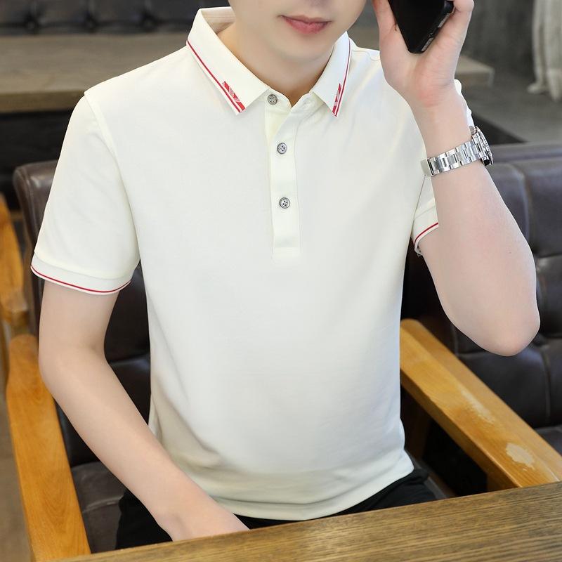 Summer New Men'S Business Casual Short Sleeve Polo Shirt Anti-Wrinkle Ice Silk T-Shirt Top Lapel Polo Workwear