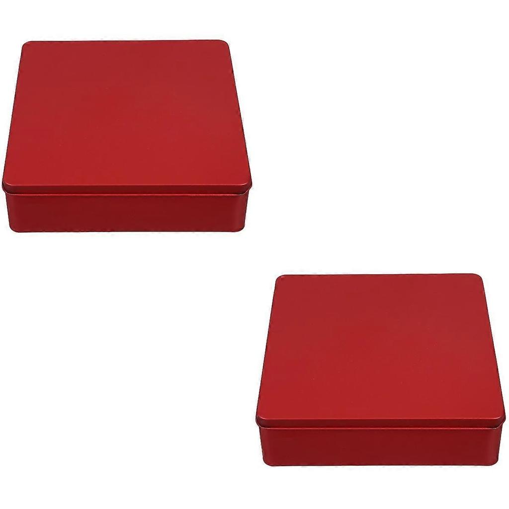Candy Boxes Reusable Tinplate Box for Storage 2Pcs Red Square Empty Decorative