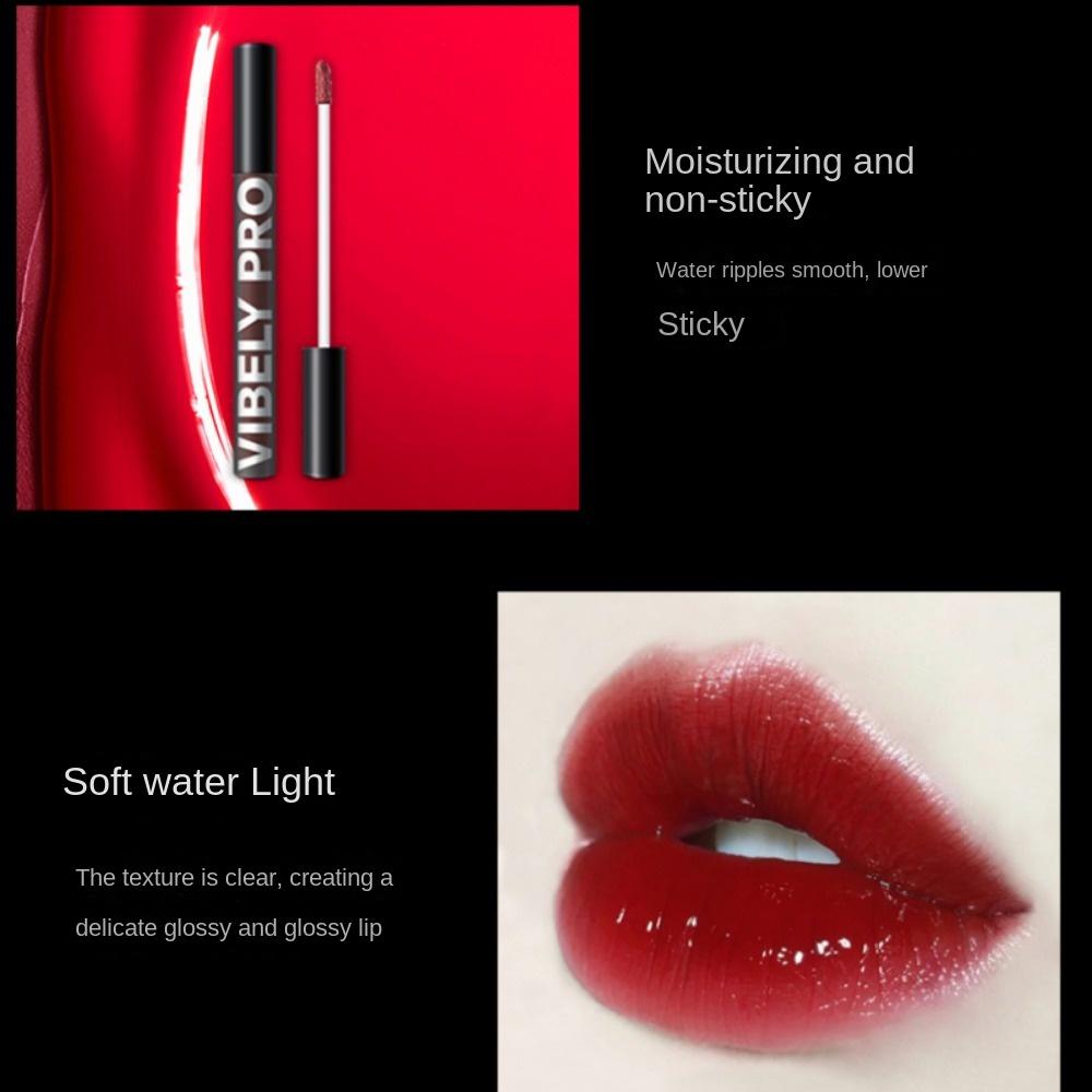 VIBELY Black Tube Mirror Hydrominated Air Lip Glaze To Moisturize Water Permeable Waterproof Mirror Light Sensitive Lip Gloss