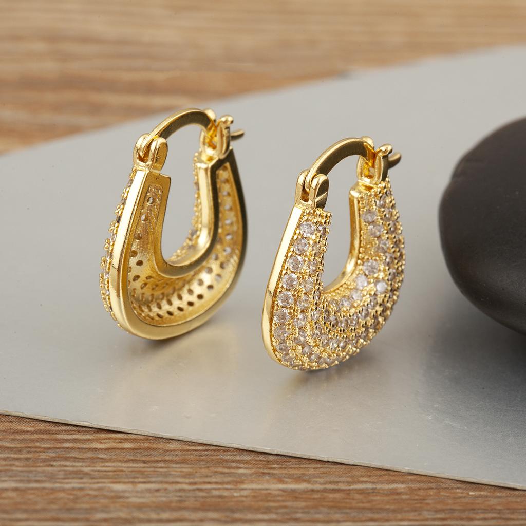 Nidin High Quality U Shape Copper Inlaid White/Colorful Zircon Hoop Earrings For Women Female Wedding Party Ear Jewelry Gifts