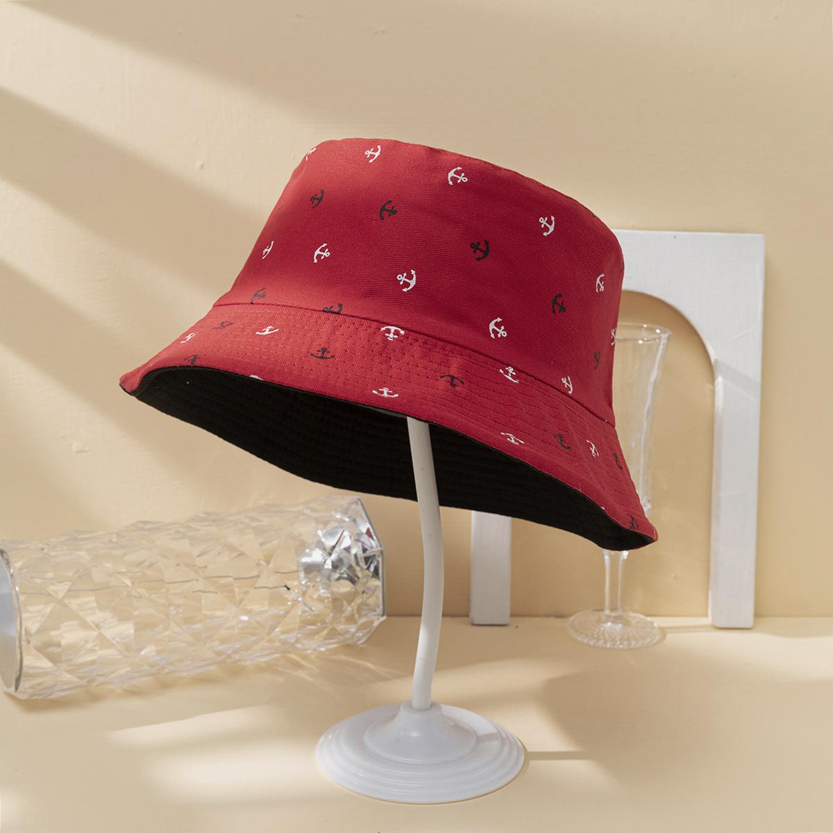 

he full-print anchor sunshade is fashionable and versatile.Wear a fisherman s hat on both sides for daily leisure and outdoor One Size