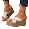 Women Fashion Cross Band High Heels Slippers Woman Plus Size Thick Sole Summer Sandles
