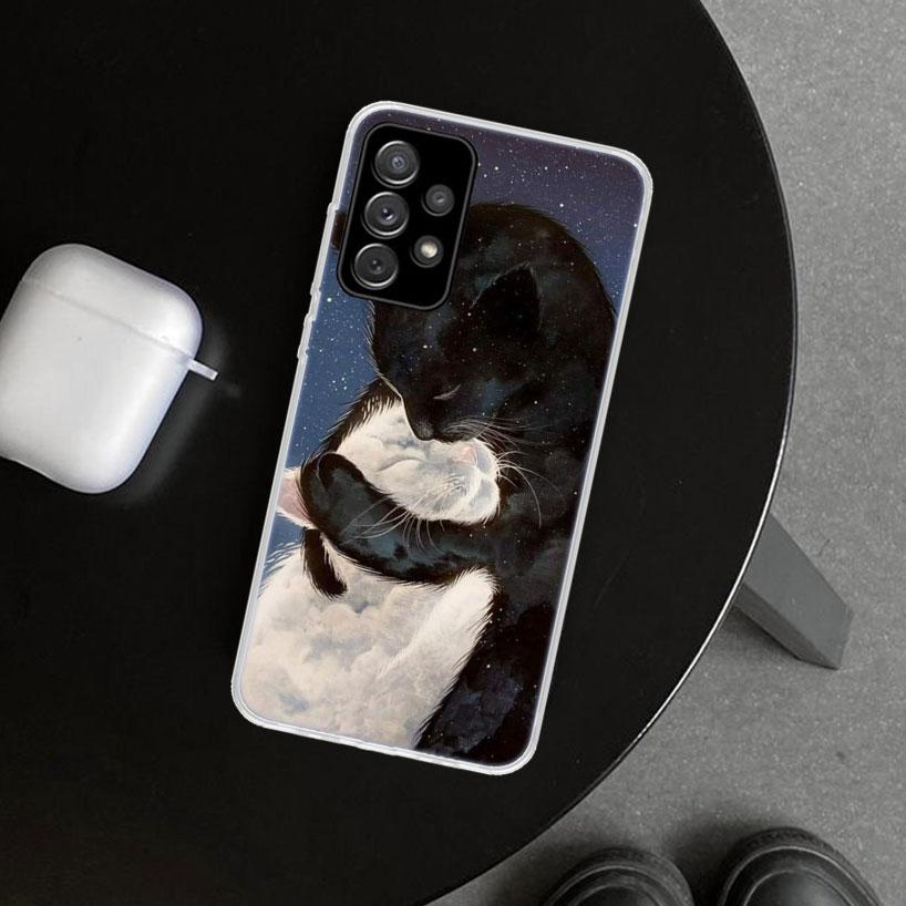 Cartoon Cute Black Cat Phone Case for Samsung Galaxy A17 A16 A26 A36 A56 A57 A37 A15 A25 A35 A55 A14 A24 A34 A54 A13 A23 A33 A53