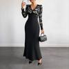 New Style Party Date Sexy Retro Style V-neck Lace Patchwork Long Sleeved Dress