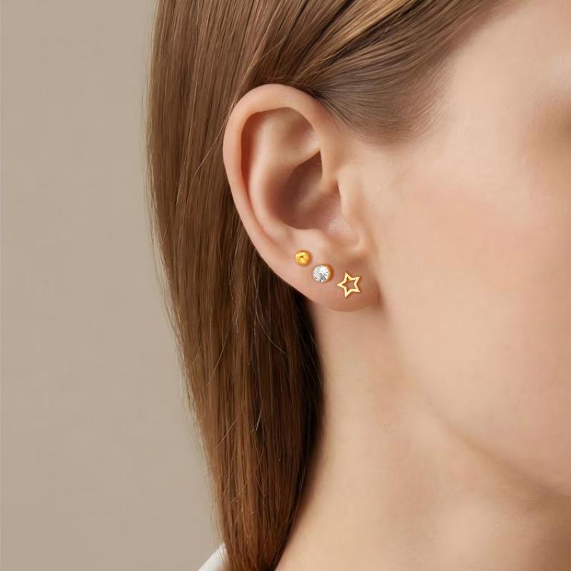 3 Paar Set Ohrstecker Edelstahl Herz Stern Schmetterling Mond Kirsch Klee Zirkonia Piercing Schmuck für Damen Anlaufgeschützt