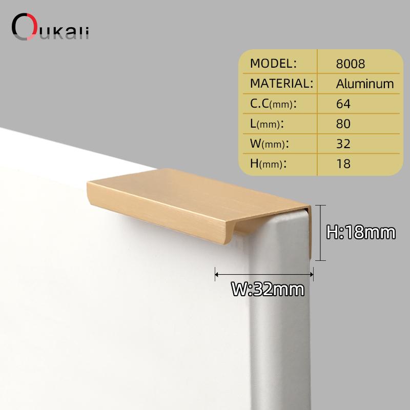 Oukali Simple 800mm Aluminum Profile Hidden Handle Embedded Kitchen Wardrobe Profile Drawer Cabinet Furniture 128Mm Gold Handles