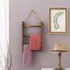 Rustic French Country 3-Tier Wooden Ladder Shelf - Wall-Mounted Towel and Scarf Rack with Natural Jute Rope