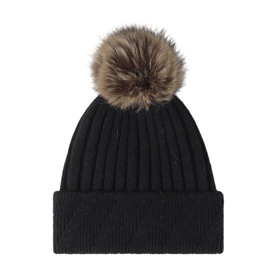 Machine Washable Winter Caps Knitted Hat for Women, Cold Weather Fleece Lined with Pom Thermal Hats Girls Pom, Chunky Snow Hat, Soft Ribbed