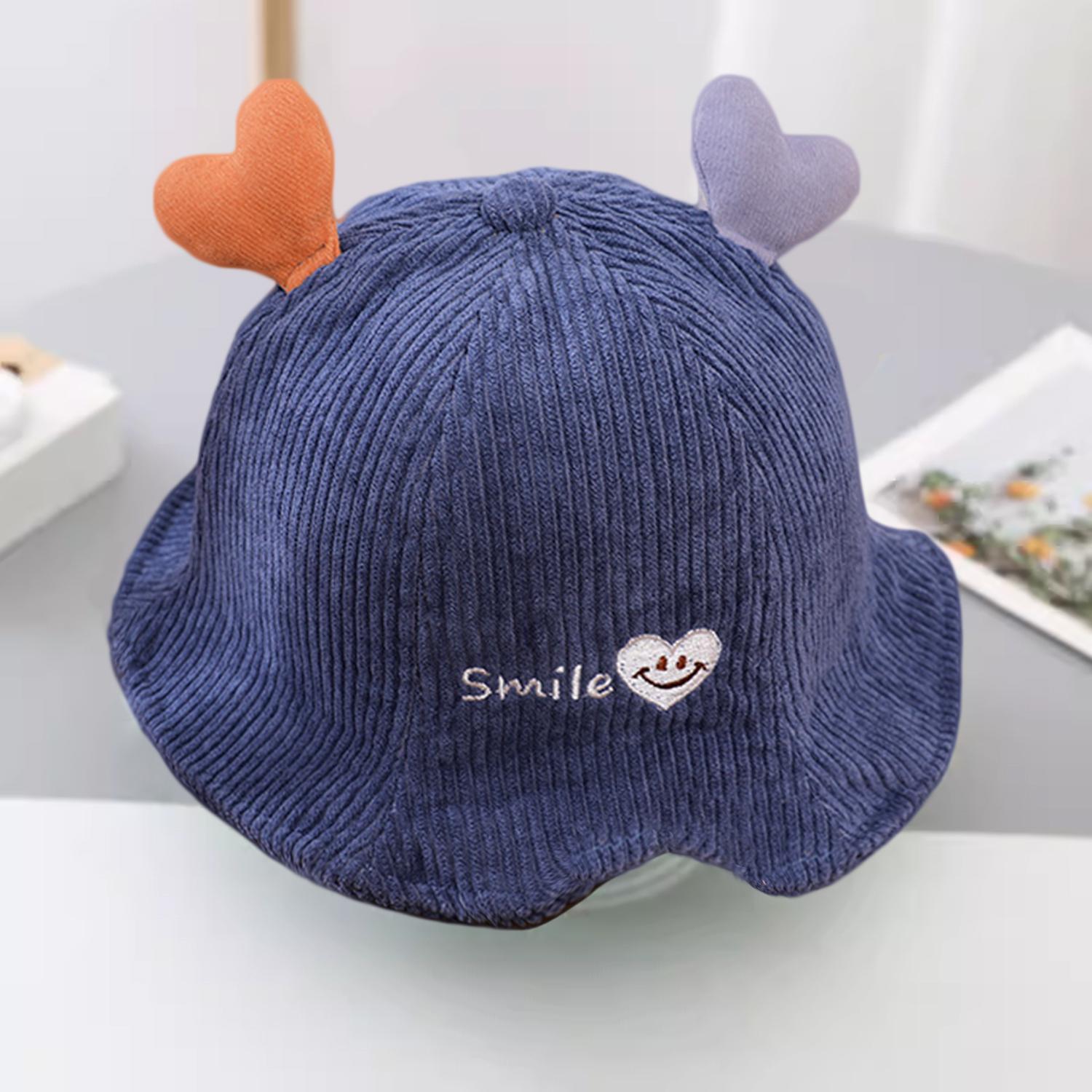 

0-36 месяцев Детская вязаная шапка рыбака летняя детская шапка мягкая дышащая детская шапка от солнца милые украшения в виде рогов, мультяшные узоры синий