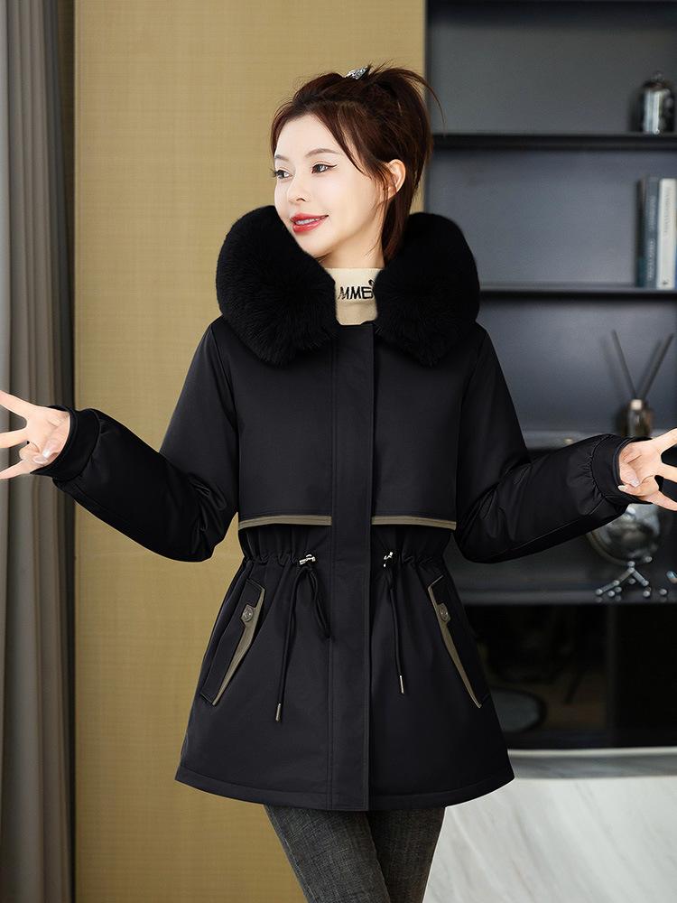 Kışlık yeni kalınlaştırılmış sıcak turta kadın orta ve uzun bel kürk yakalı pamuklu ceket moda çok yönlü trend