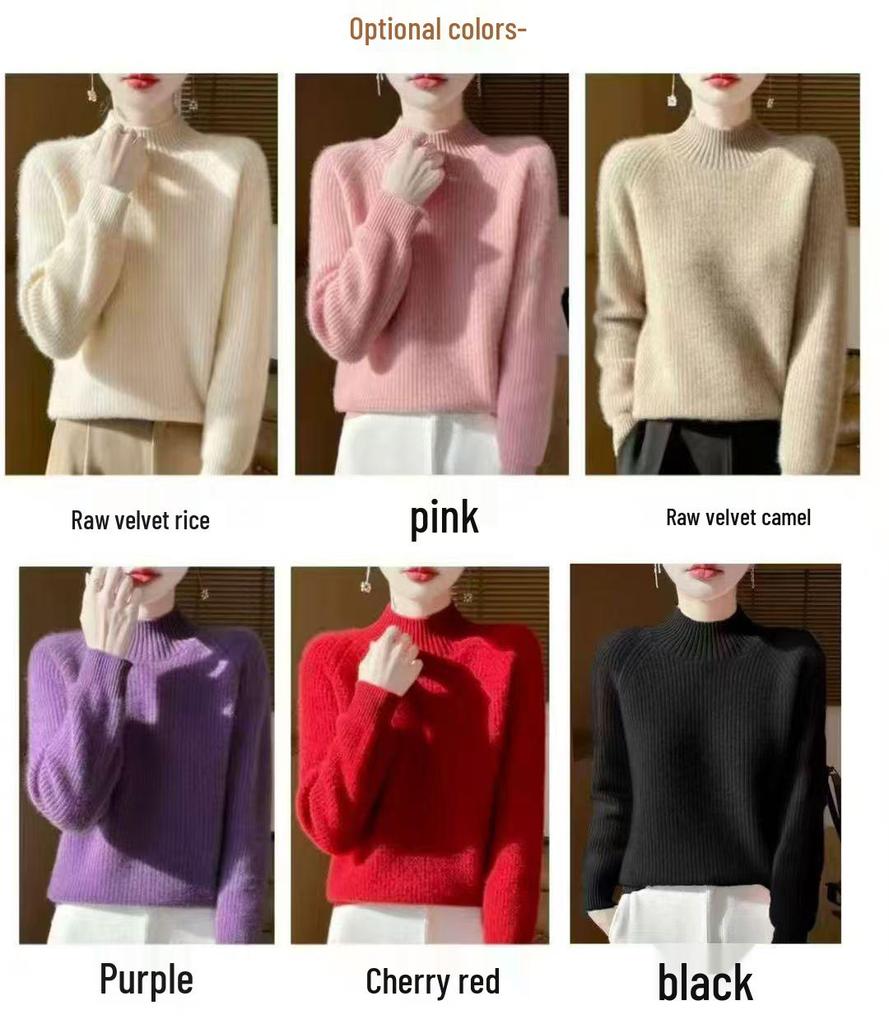Heavyweight Women's Thickened Wool Sweater, Half-High Neck, Western Style, 2025 Loose Knitwear.