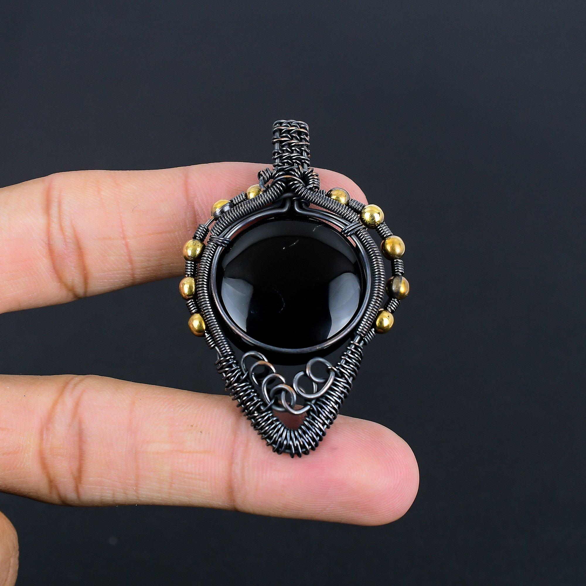 

Украшения из черного оникса, Кулон, обернутый медной проволокой 999 пробы, Ювелирные изделия из драгоценных камней ручной работы, Подарки для жены, Совершенно новый кулон 2.28 Inches