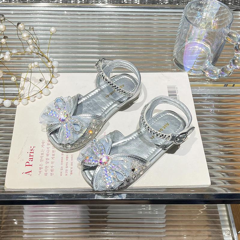 Children's luminous sandals 2026 season children's lights bow princess shoes lights rhinestone hollow sandals
