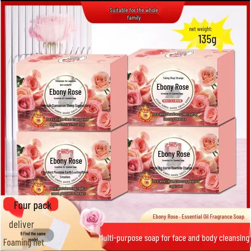 Ebony Rose Scent Soap 4x135g with Foaming Net: Unisex Shower, Face, and Hand Soap with Long-Lasting Moisturizing Fragrance.