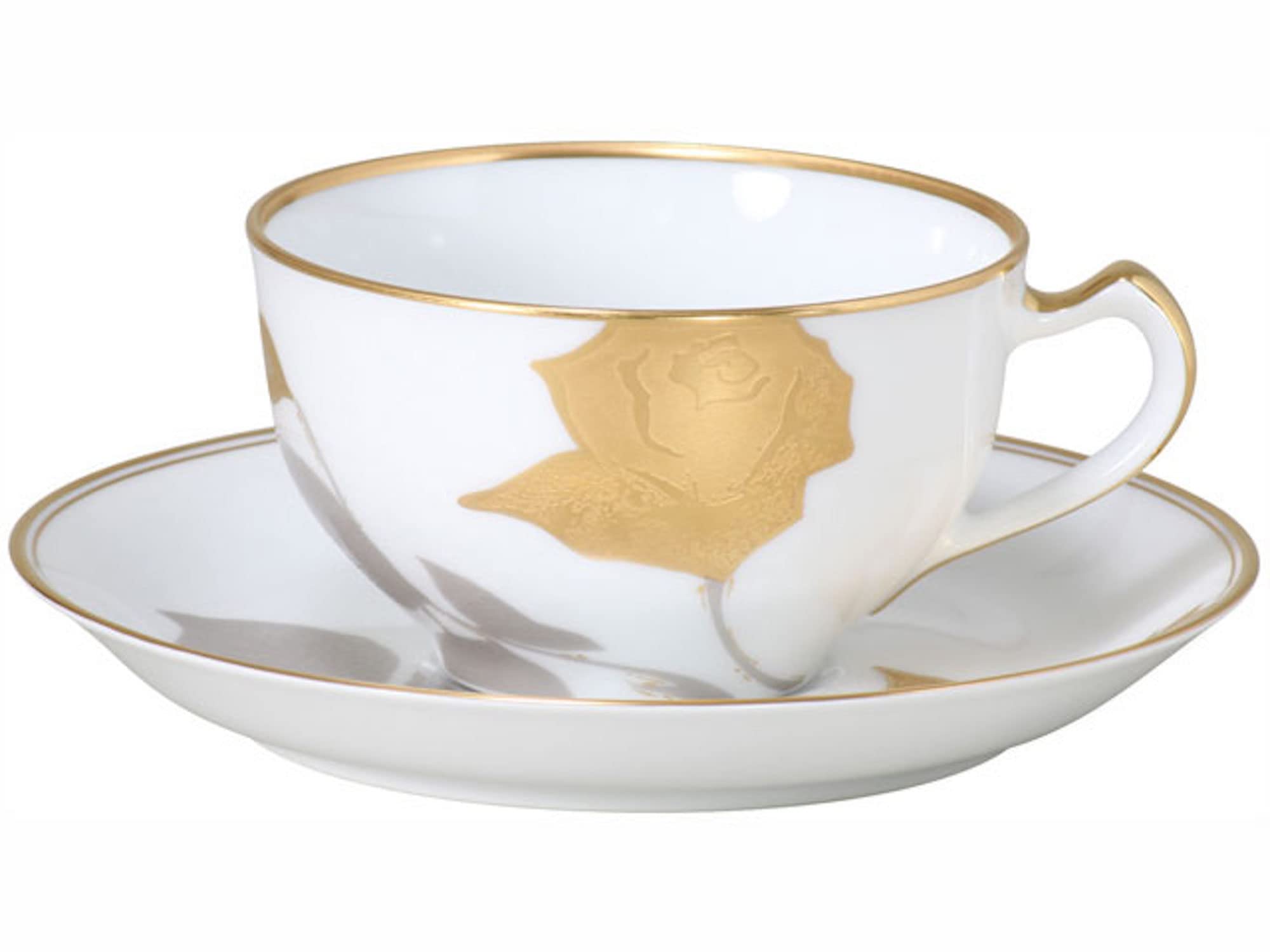 

Okura Pottery Art Gold-Etched Rose Cup & Saucer, Coffee/Tea, Approx. 235cc, Made in Japan, 1C/2016