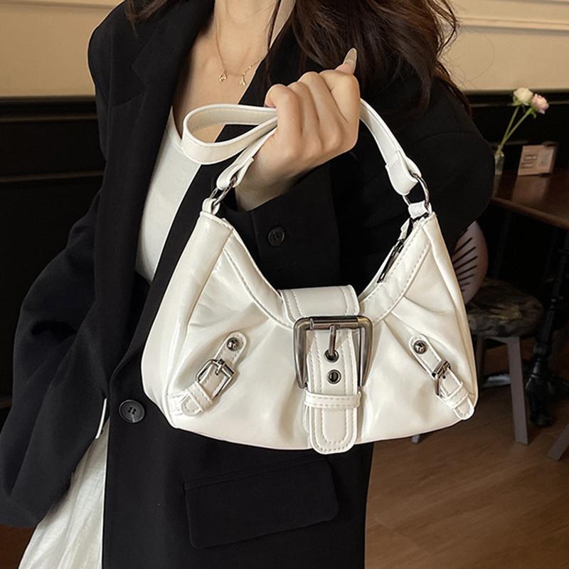 Yogodlns Vintage PU Leather Shoulder Bag for Women Y2K Spicy Girl Trend Maillard Style Underarm Bag High Quality Women Handbags