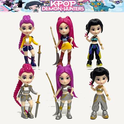 6 pièces/Ensemble Jouet Figurine Kpop Chasseurs de Démons Modèle PVC Dessin Animé Périphériques de Jeu Décoration de Bureau Poupée de Collection Pour Cadeau d'Enfants