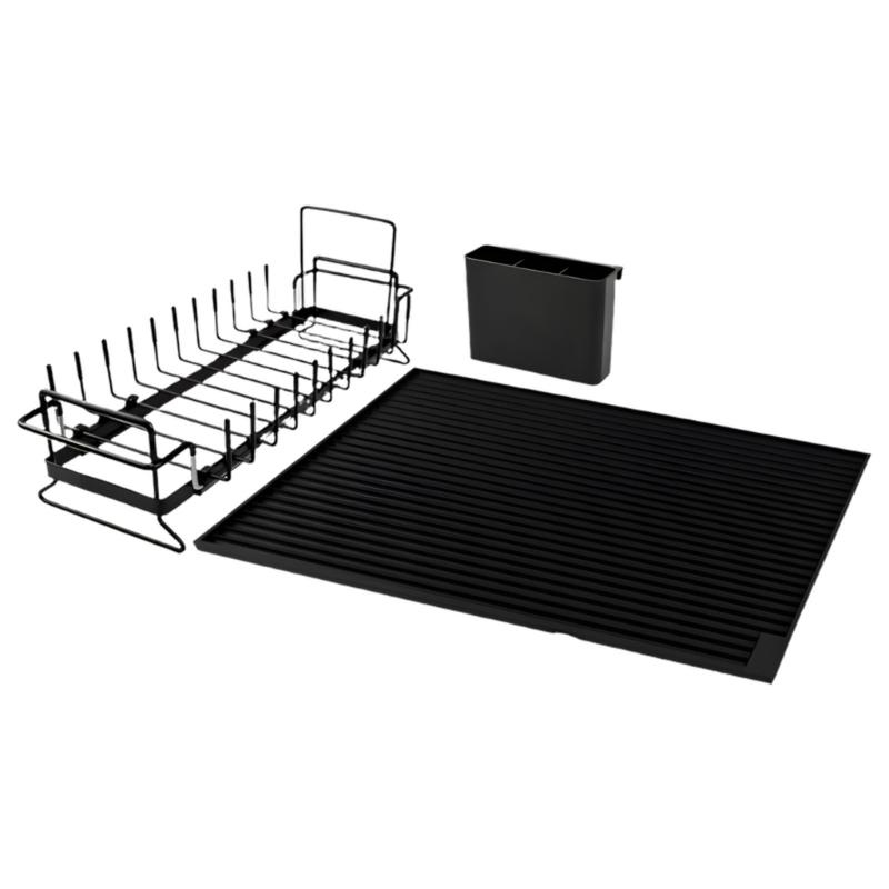 Adjustable Metal Dish Drainer Rack And Silicone Drying Mat Cutlery Holders For Compacts Kitchen Sink Organization Storage
