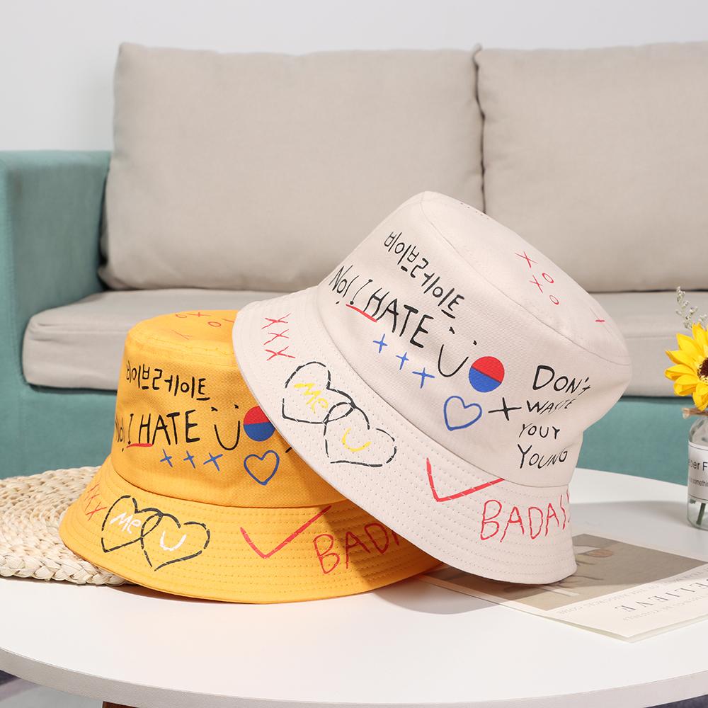 Women Men Graffiti Letter Fishing Fisherman Hat Harajuku Bucket Hat Hip Hop Cap