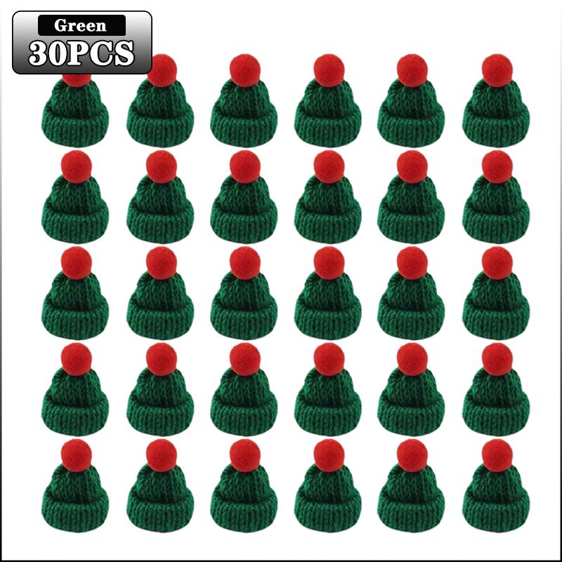 10-100PCS Mini Christmas Tree Ornaments Hats and Scarves Red Green Knit Yarn Pom Pom Holiday Hanging Decor Party Accessories