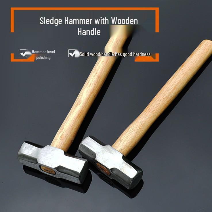 Octagonal Iron Sledgehammer with Wooden Handle - Heavy-Duty Construction and Home Use