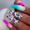 24Pcs Long Coffin False Nails with Love Rhinestone Design Pink French Ballet Fake Nails Manicure Tips Wearable Press on Nails