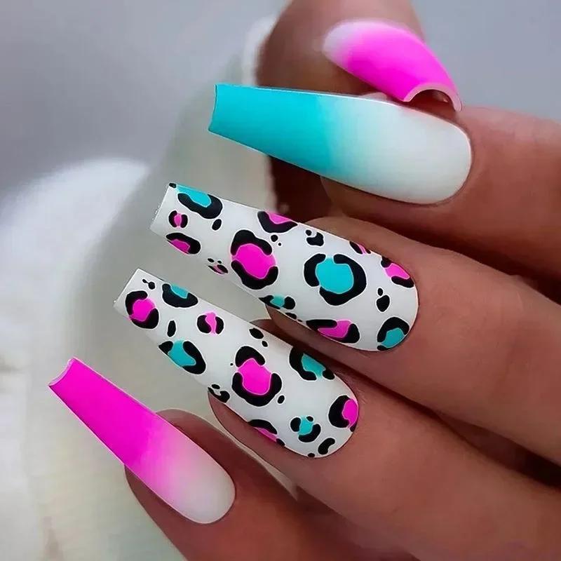 24Pcs Long Coffin False Nails with Love Rhinestone Design Pink French Ballet Fake Nails Manicure Tips Wearable Press on Nails