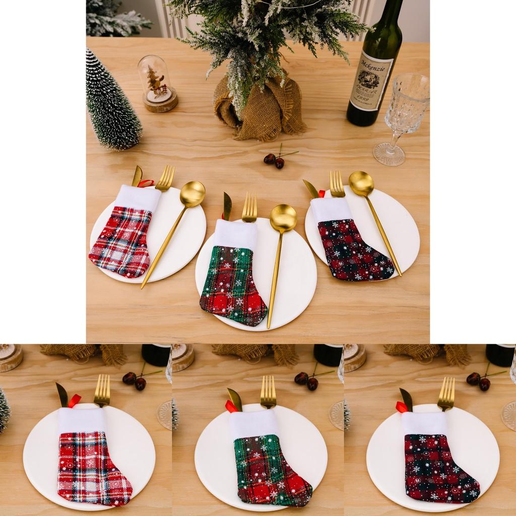 Decoration Chic Christmas Snowflake Checkered Fabric Stockings For Modern Home