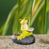 Tegneserie Frosk Figur Resin Sopp Lesende Liggende Gitar Frosk Statue Skulptur Innendørs Utendørs Hage Blomsterpotte Dekorasjon Ornament