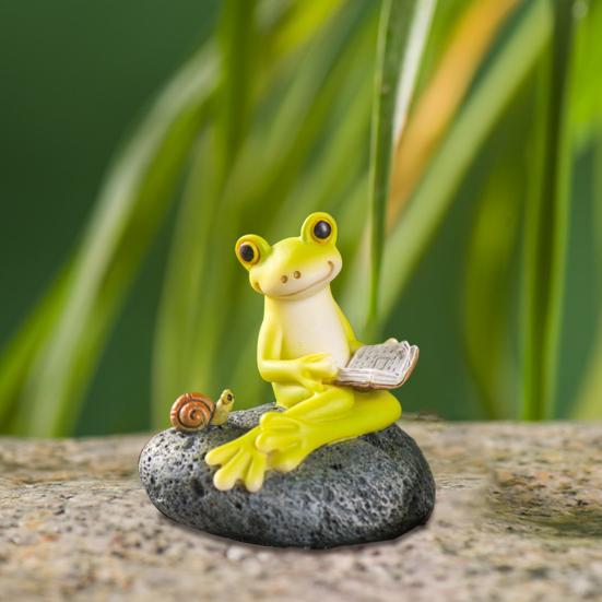 Tegneserie Frosk Figur Resin Sopp Lesende Liggende Gitar Frosk Statue Skulptur Innendørs Utendørs Hage Blomsterpotte Dekorasjon Ornament
