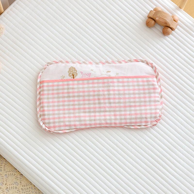 

LISM Kids Ramie Cotton Pink Plaid Nap Pillow
