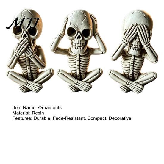 Desktop Gothic Decor 3 Pcs Halloween Skeleton Statue, Hear No See Speak Collectibles for Home Evil Figurines, Craft Ornament Party Funny Figurines