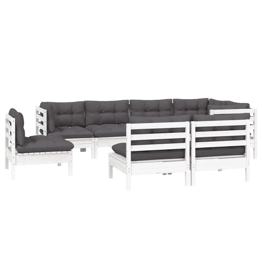 Vidaxl 8-Cz. Garden Lounge Set, Cushions, White Pine