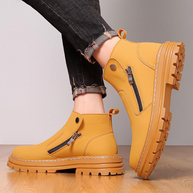 Fashion 2025 Fashionable Men's High-Quality Leather Ankle Boots With Side Zipper Buckle Design Comfortable Outdoor Durable Casual Boots