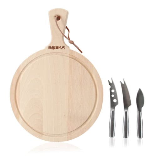 

BOSKA Amigo 358204 Stainless Steel/Wood Cutting Board, 33.5x23.8x3cm, Cheese Board & 3 Mini Cheese Knife Set
