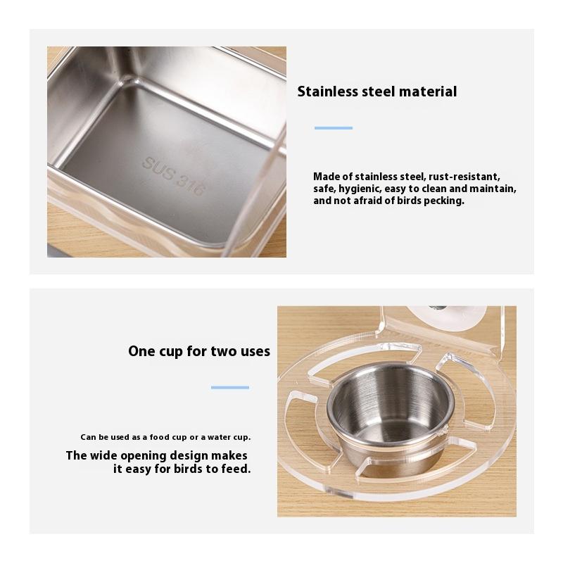 Acryl Edelstahl Vogelfutternapf Hängbar Abnehmbar Mit Ständer Verhindert Streuen Spender Papageien Futterbehälter