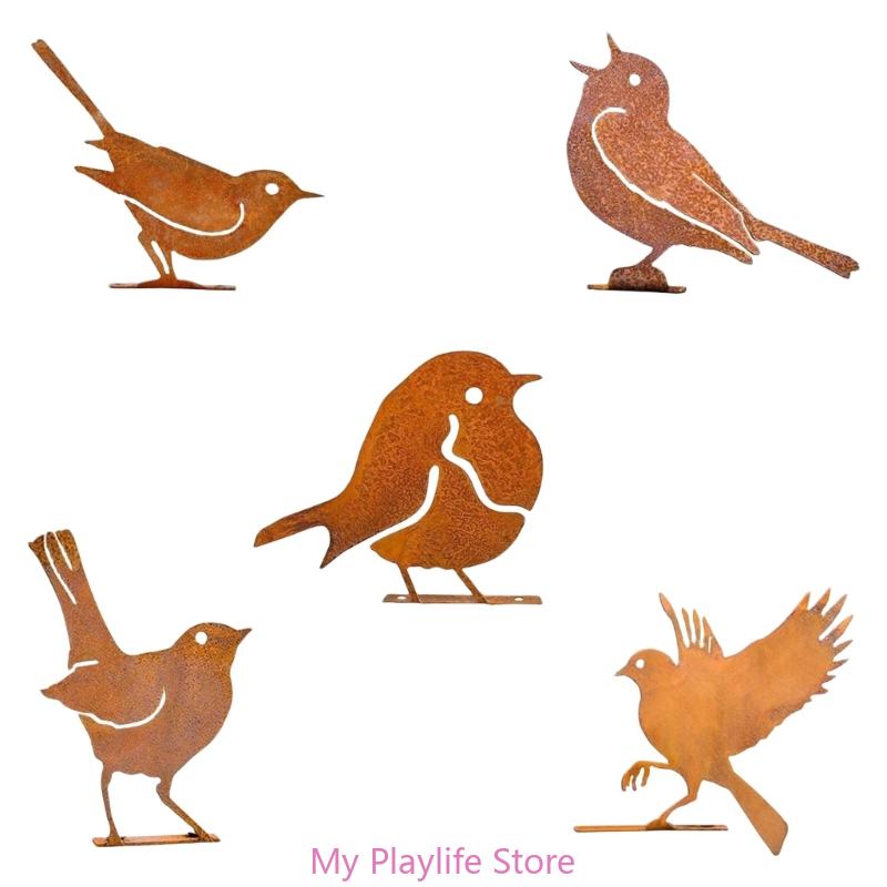 5 Stück Verwittertes Eisen Vogel Silhouetten Kreative Garten- und Terrassendekoration Metallvogelskulptur Hofornamente