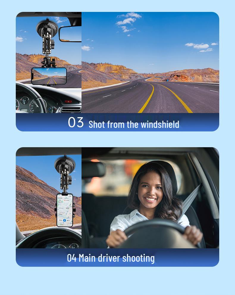 Car-Mounted Multi-Directional Phone Holder for Overhead and First-Person View Shooting with Suction Cup