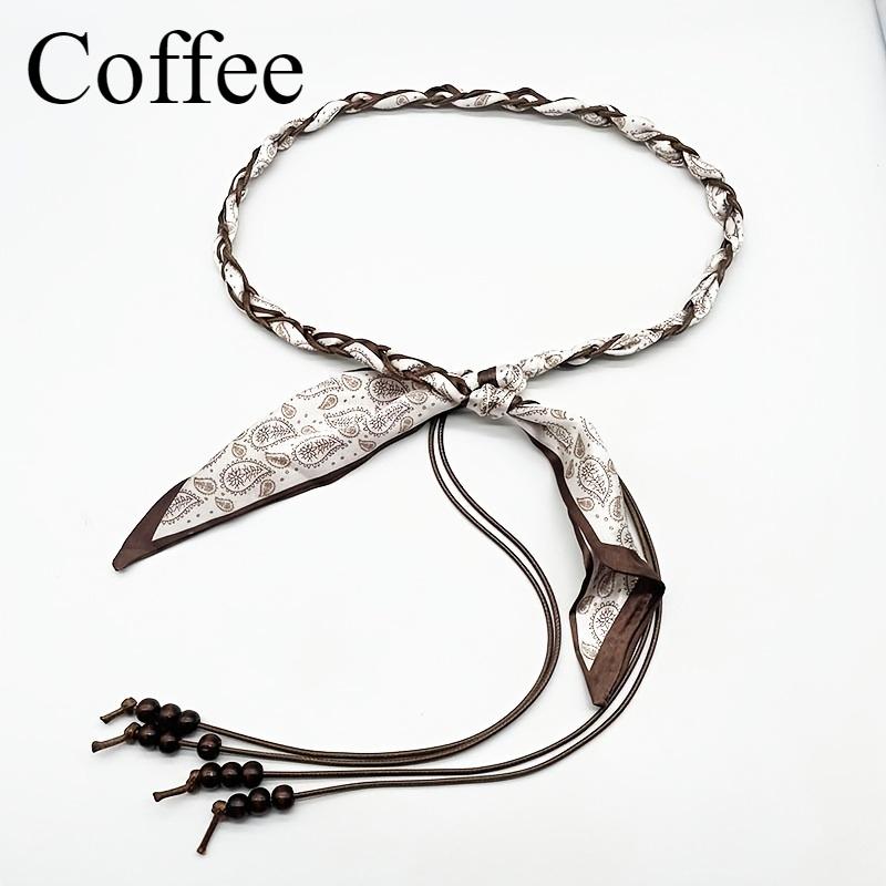 

Women S Ribbon Waist Chains | Retro American Style, Plaited Belt with No Buckle, Ideal for Skirts and Jeans, Casual Weekend Wear кавовий