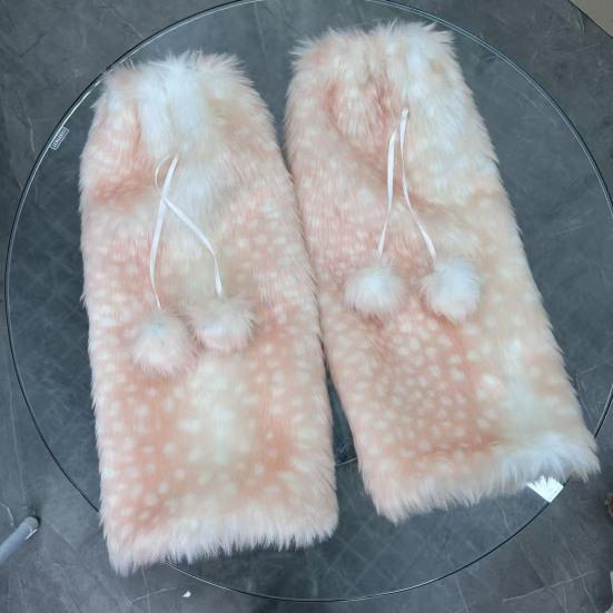Spotted Fuzzy Leg Warmers Cute Deer Hood with Lace Women Fluffy Boot