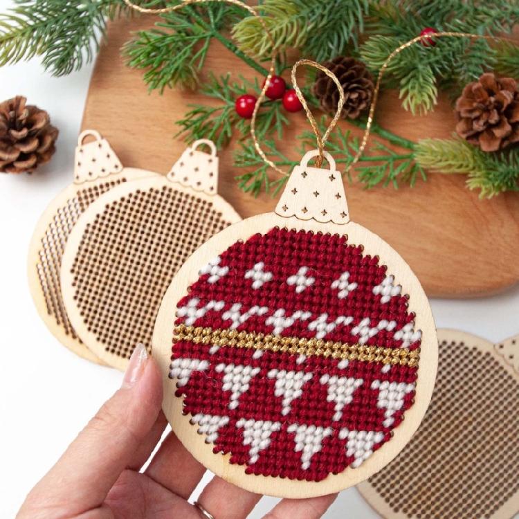 Runde Holz-Kreuzstich-Dekorations-Kits für DIY-Weihnachtsbaumschmuck