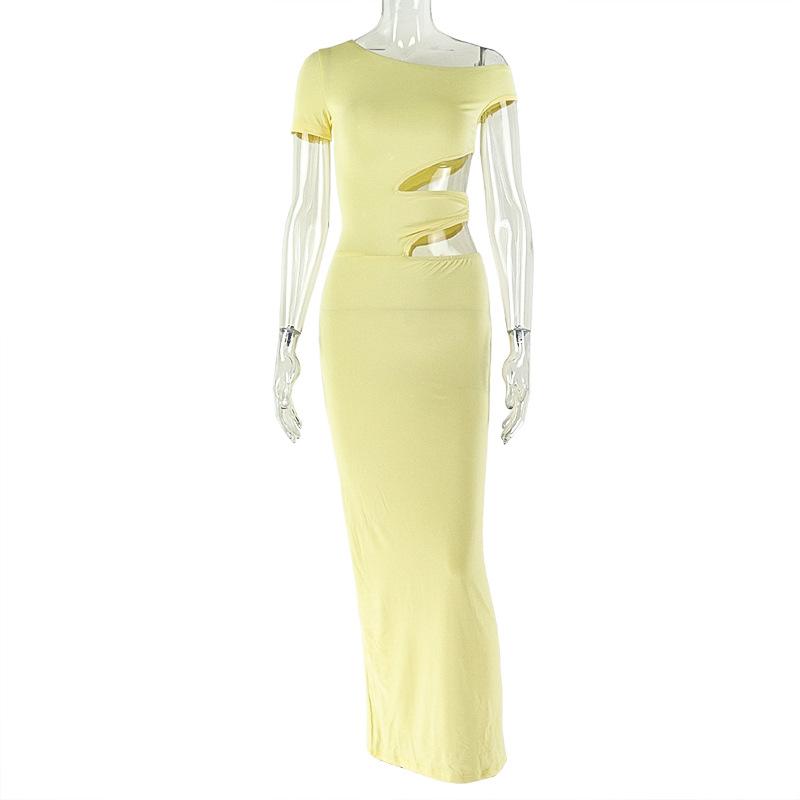 Women Off Shoulder Bodycon Dress Sexy Cut Out Side Slit Maxi Dress S