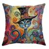 Bohemian Cat Print Pillow Cover Colorful Floral Cat Cushion Case For Sofa Bedroom Living Room, Artistic Cat Home Decor
