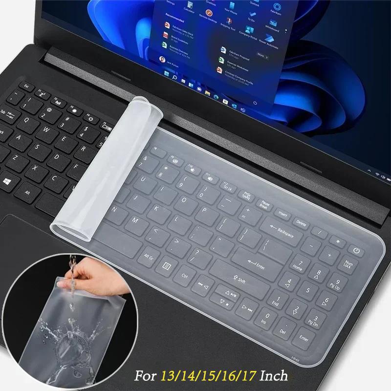 Silicone Keyboard Cover Waterproof Transparent Skin Dustproof Anti-Scratch Protector for 13-14/15-17 Inch Laptop & Mac Notebook